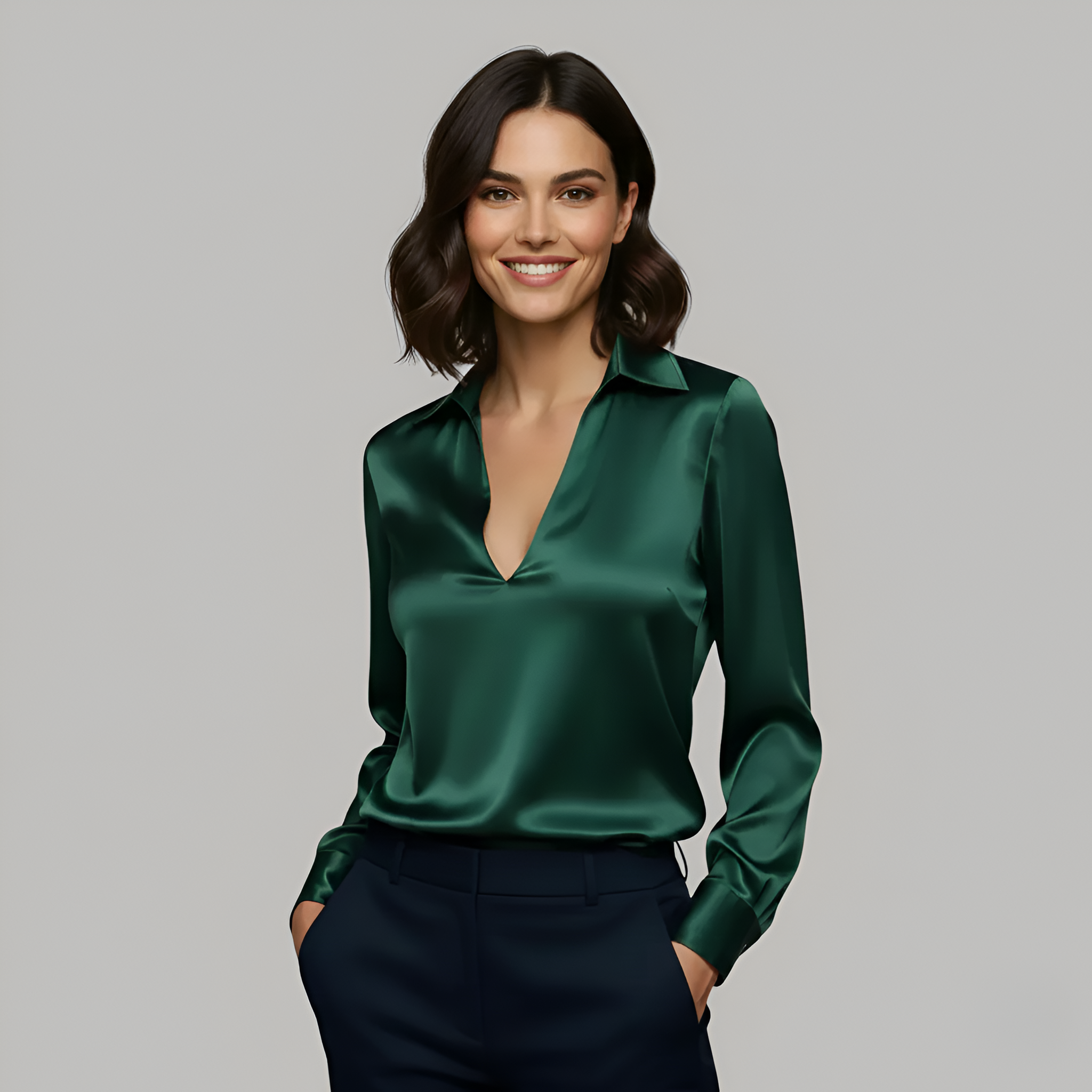 Damen Bluse mit V-Ausschnitt im eleganten Stil
