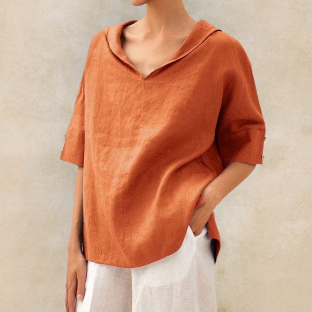 Damen V-Ausschnitt Leinen Sommer Bluse