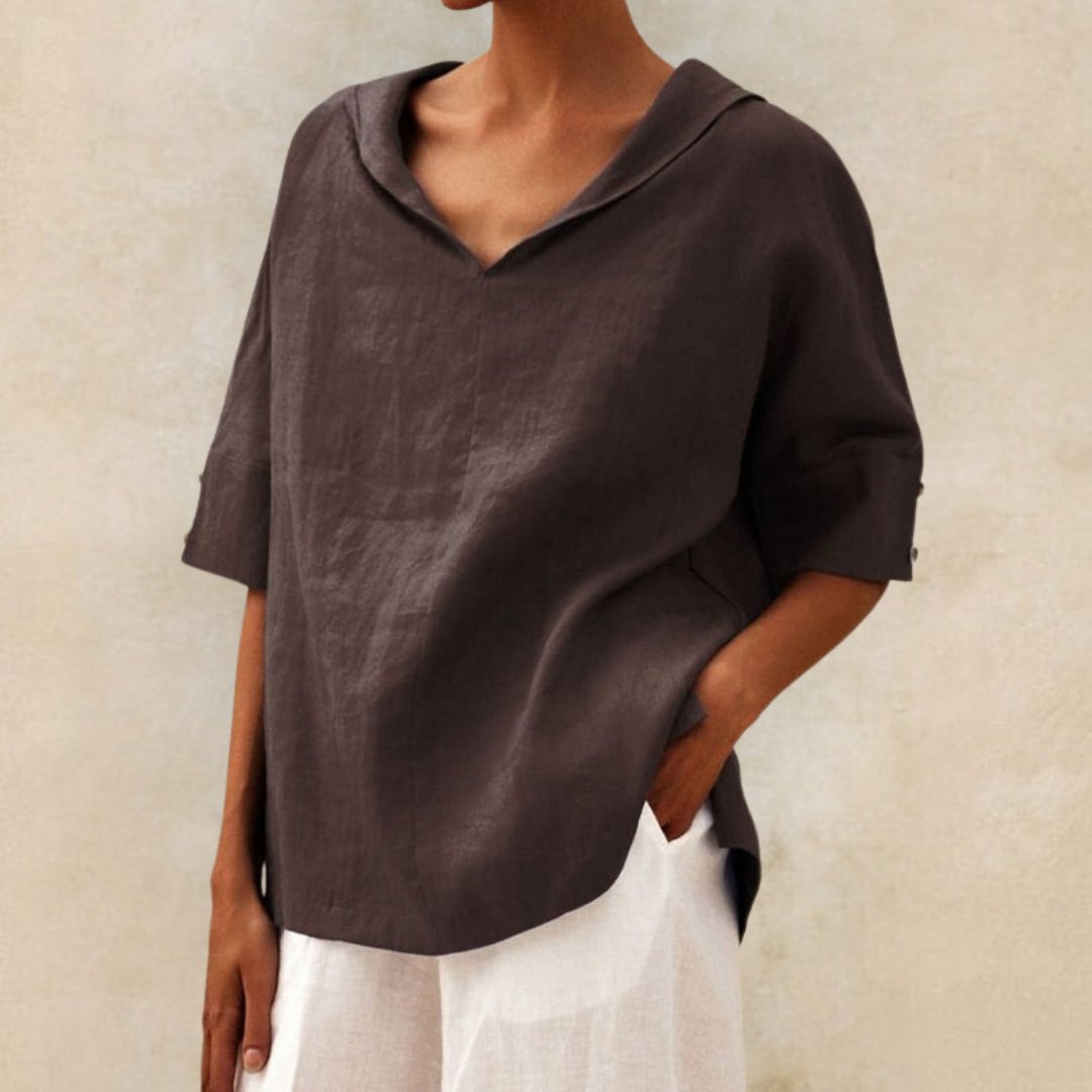 Damen V-Ausschnitt Leinen Sommer Bluse