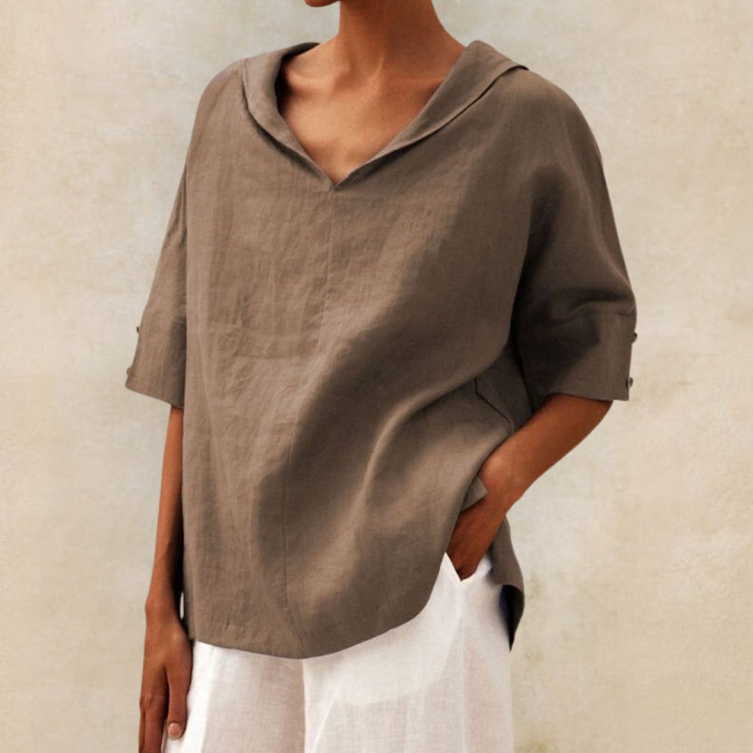 Damen V-Ausschnitt Leinen Sommer Bluse
