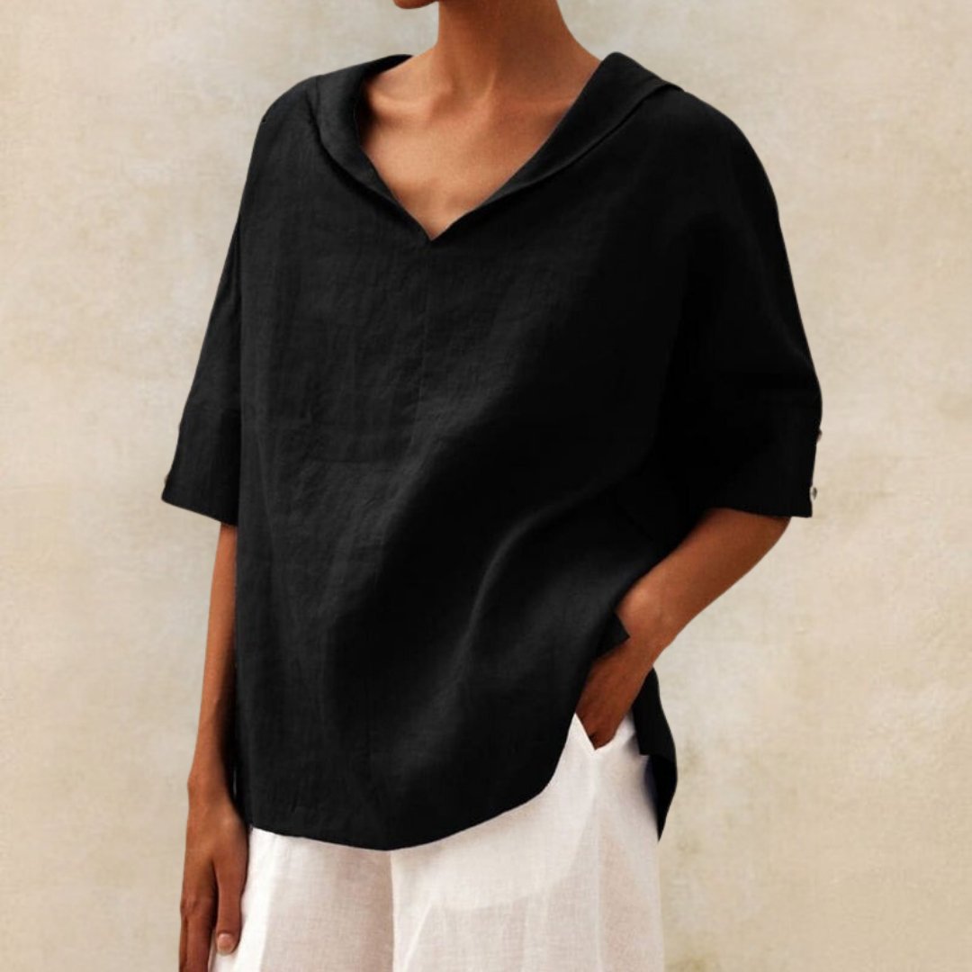 Damen V-Ausschnitt Leinen Sommer Bluse