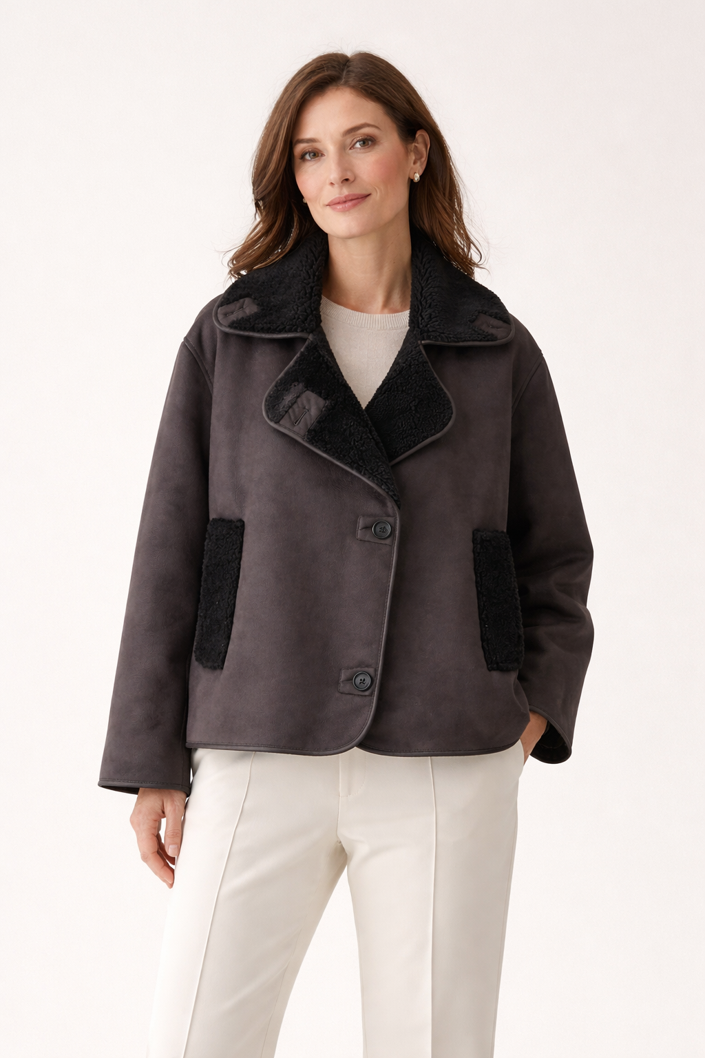 Damen Jacke Oversized mit Gürtel und Reverskragen