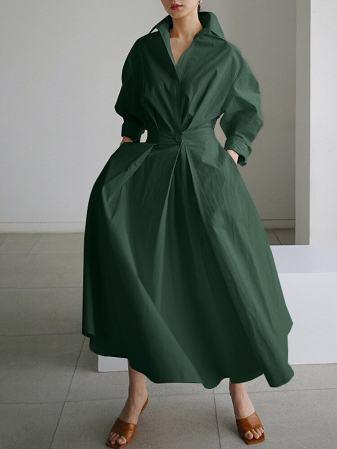 Damen Maxikleid mit Hemdkragen und Knopfleiste