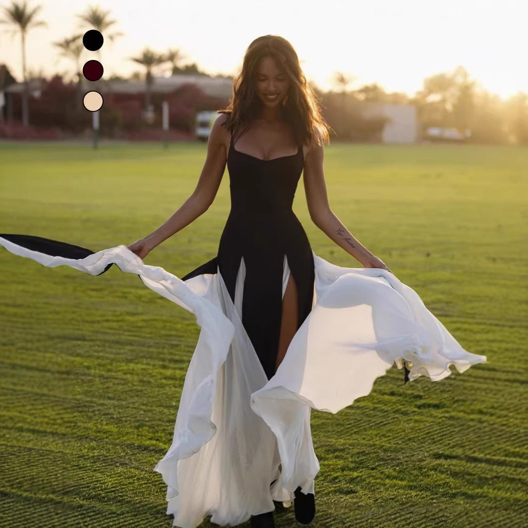 Damen Maxikleid mit elegantem Schlitz und fließender Silhouette