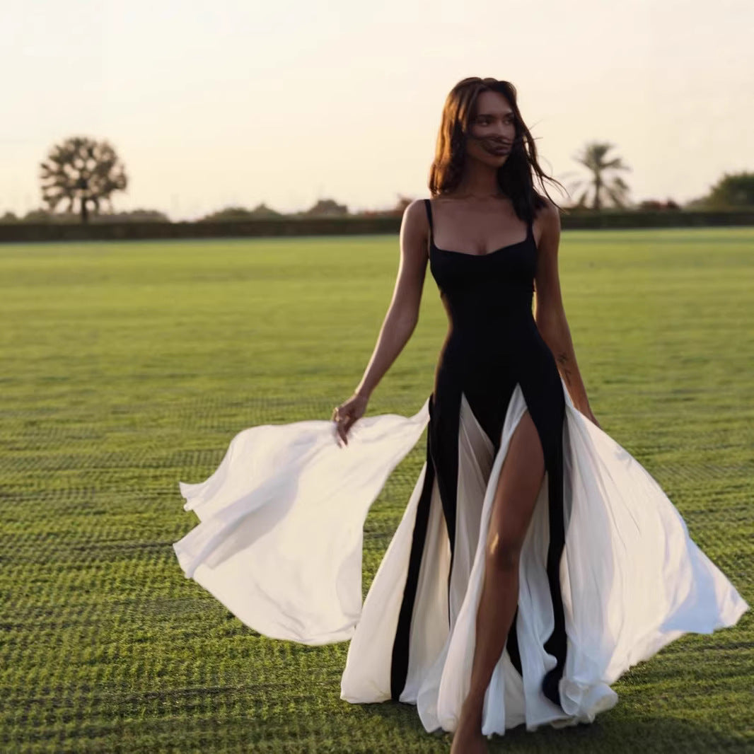 Damen Maxikleid mit elegantem Schlitz und fließender Silhouette