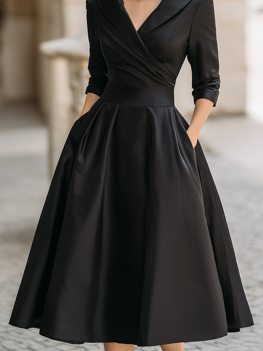 Damen Midi-Abendkleid mit Wickelkragen im eleganten Stil