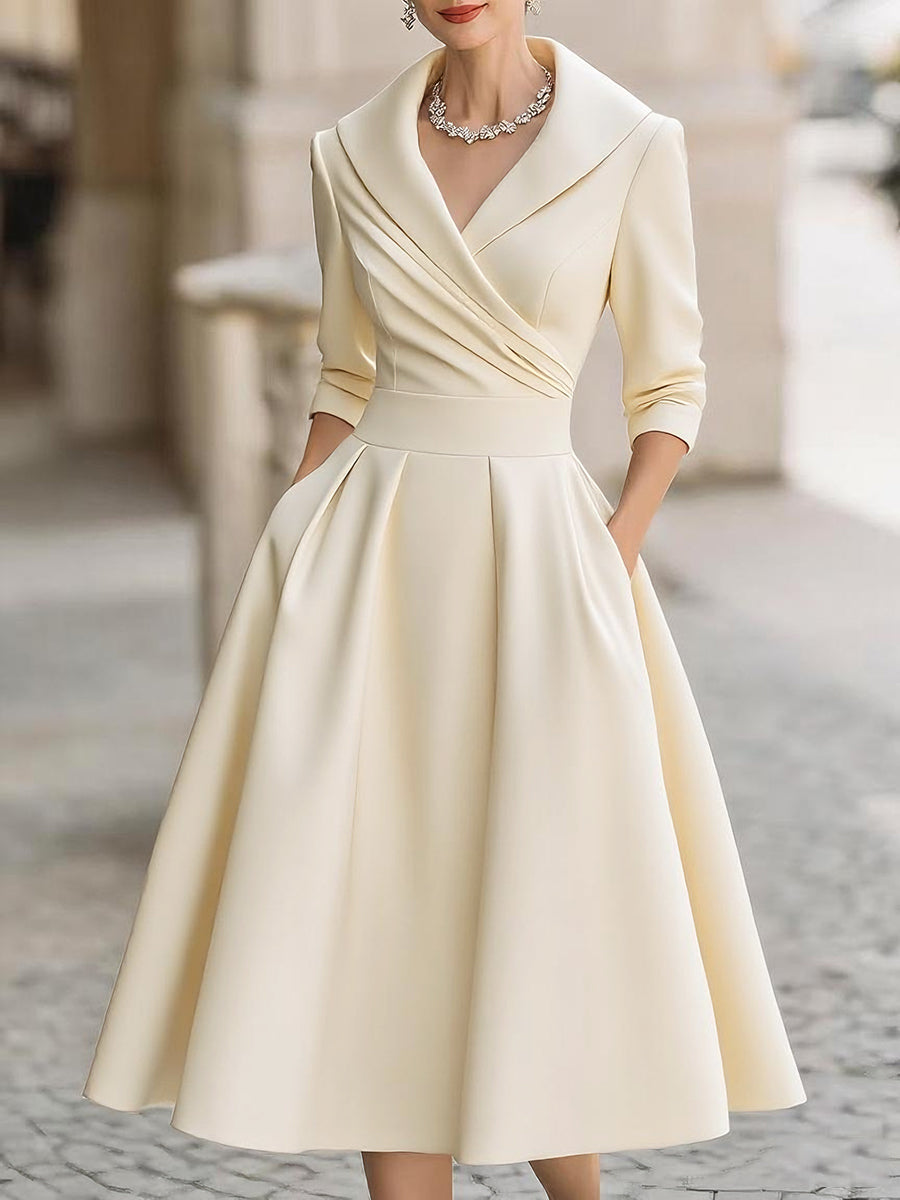 Damen Midi-Abendkleid mit Wickelkragen im eleganten Stil