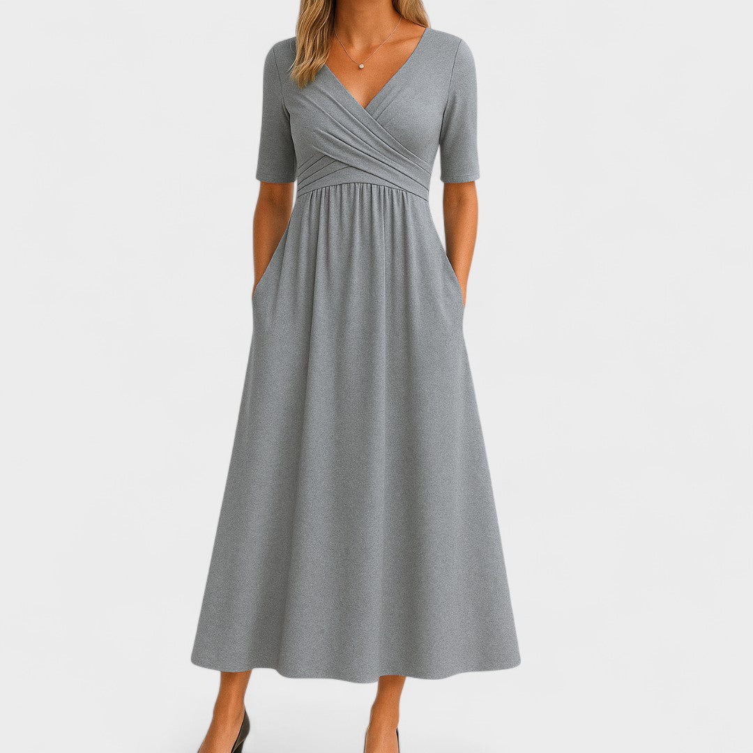 Damen Elegant V-Ausschnitt Sommer Midikleid