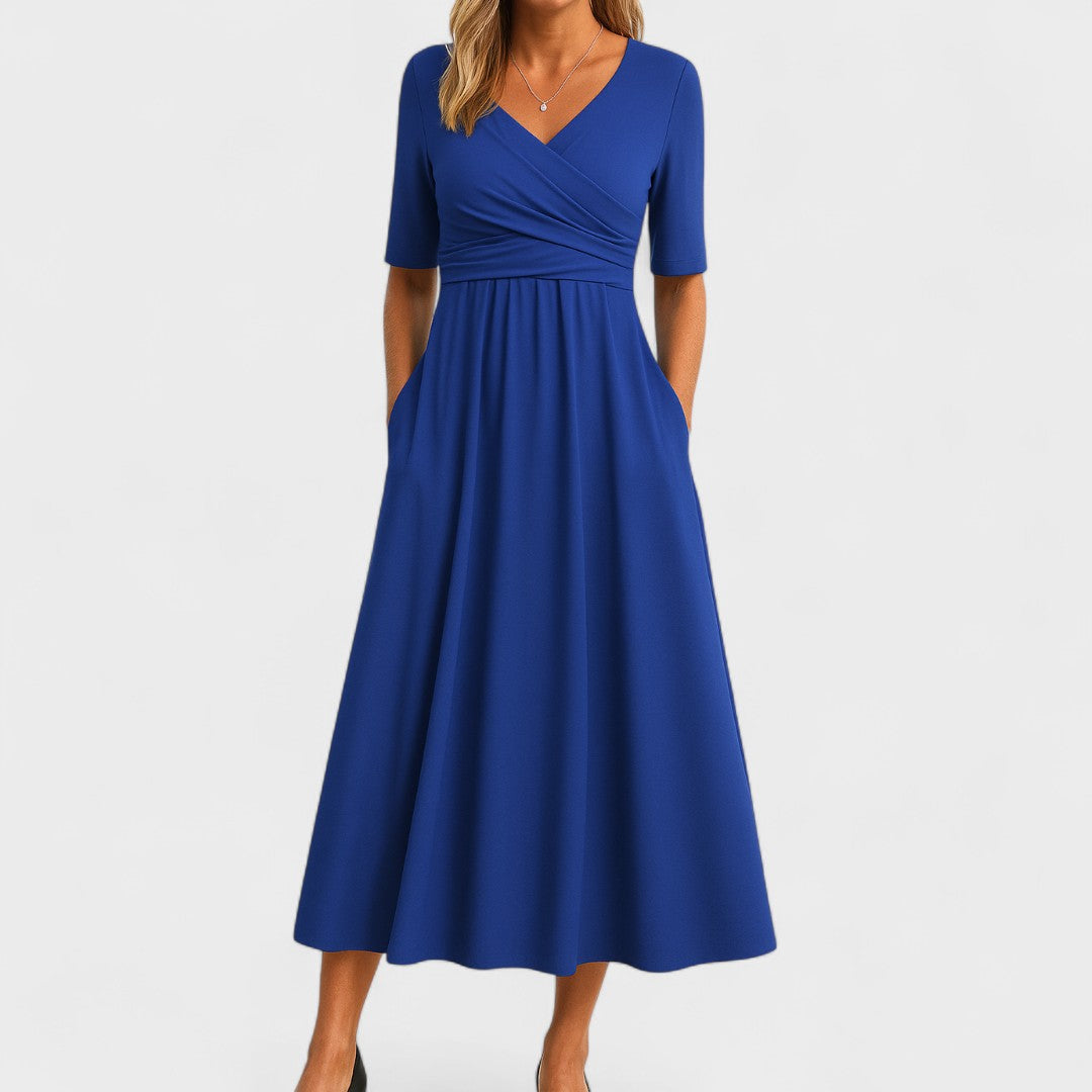 Damen Elegant V-Ausschnitt Sommer Midikleid