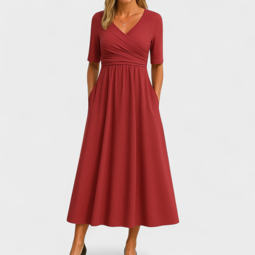 Damen Elegant V-Ausschnitt Sommer Midikleid