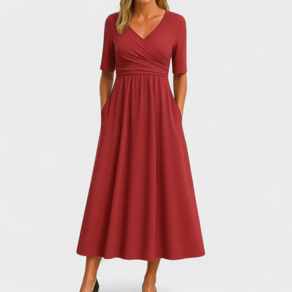 Damen Elegant V-Ausschnitt Sommer Midikleid