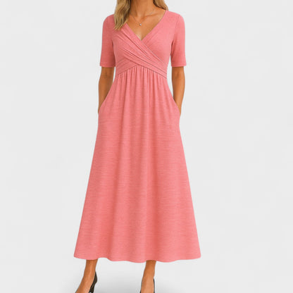 Damen Elegant V-Ausschnitt Sommer Midikleid
