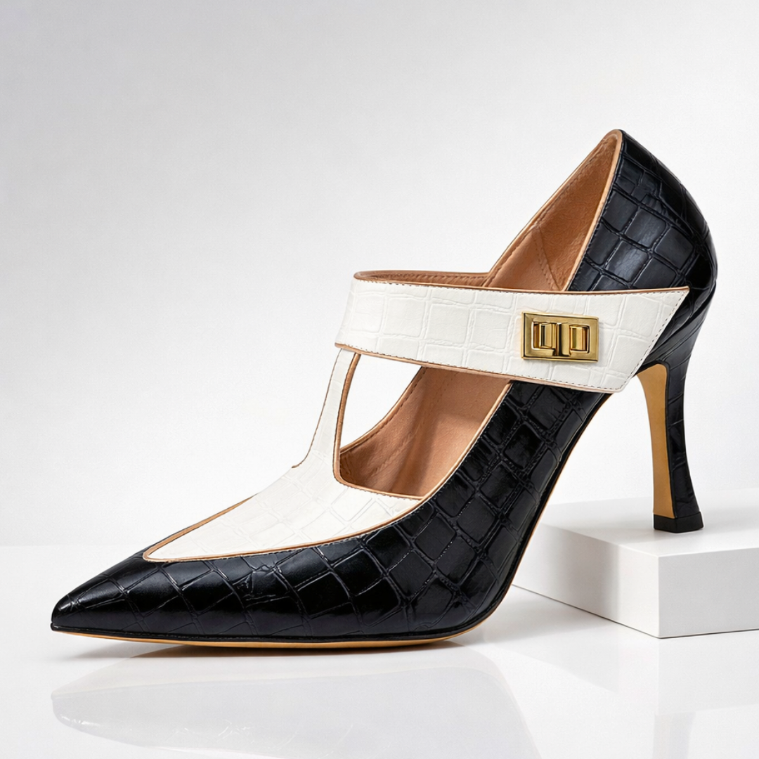 Damen Pumps mit spitzer Zehenkappe und T-Riemen 8cm Absatz