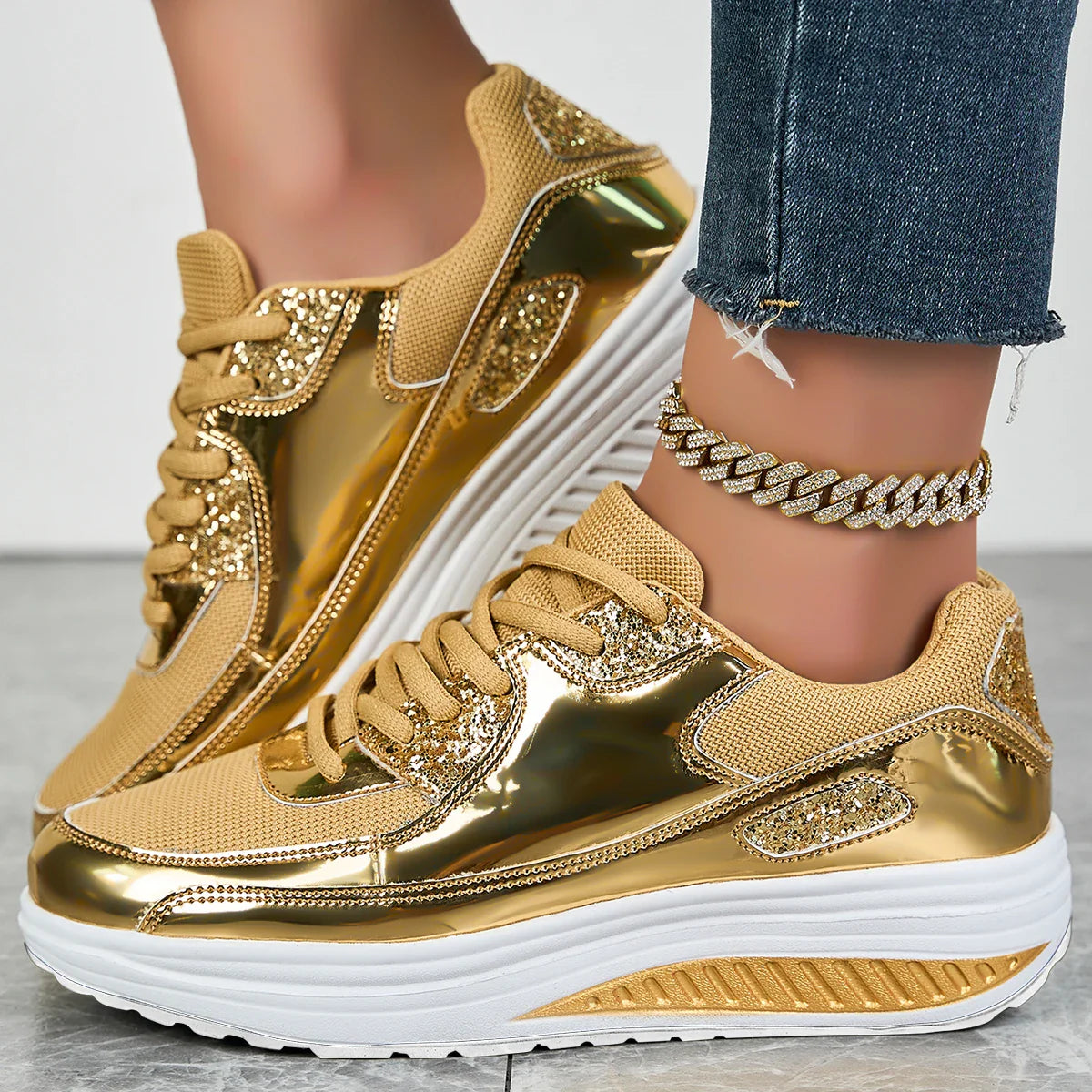 Damen orthopädische Plateau Sneaker | Schnürung