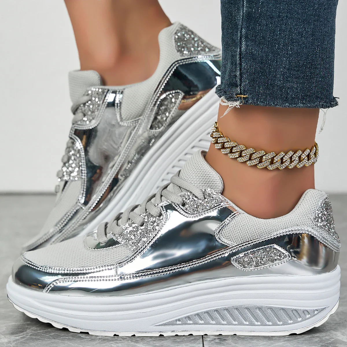 Damen orthopädische Plateau Sneaker | Schnürung