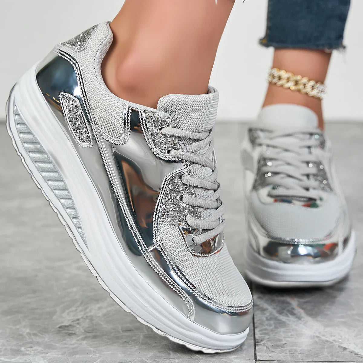 Damen orthopädische Plateau Sneaker | Schnürung