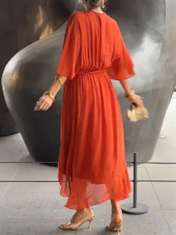 Damen Sommer Maxikleid mit V-Ausschnitt und fließendem Schnitt