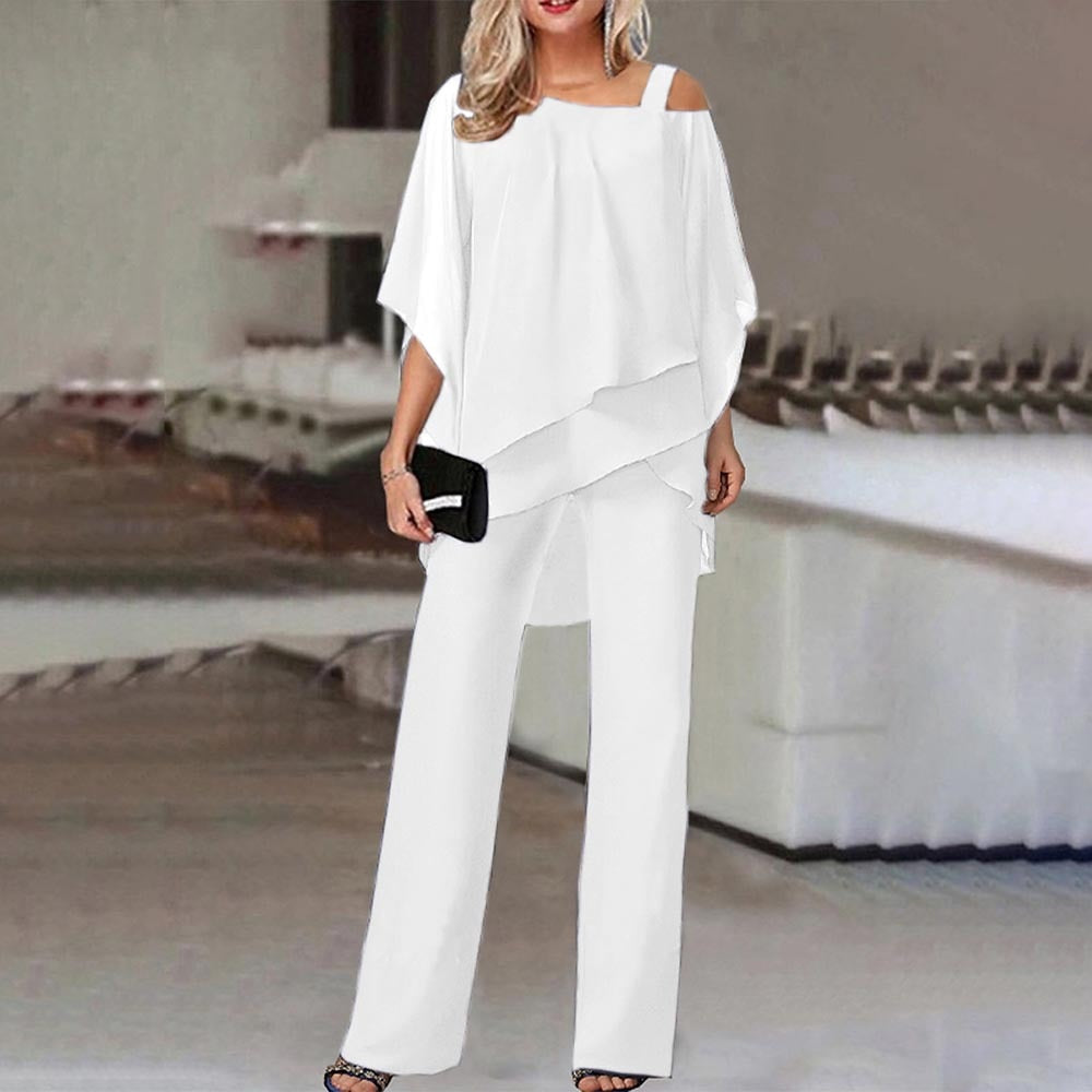 Damen Zweiteiler mit elegantem Jumpsuit und Cold-Shoulder-Bluse