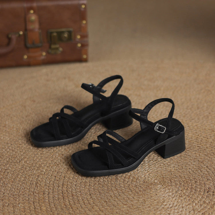 Damen Elegant Blockabsatz Riemchensandalen
