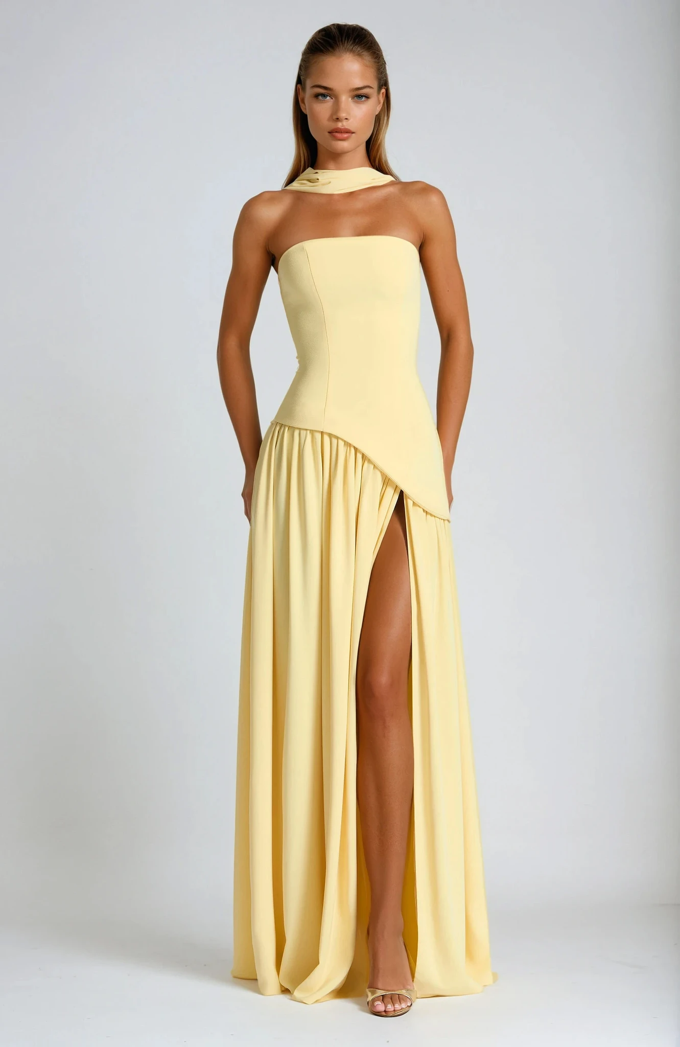 Damen Bandeau Seitenschlitzen Maxikleid