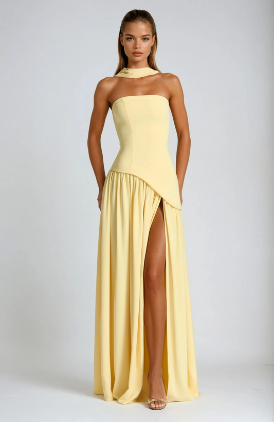 Damen Bandeau Seitenschlitzen Maxikleid