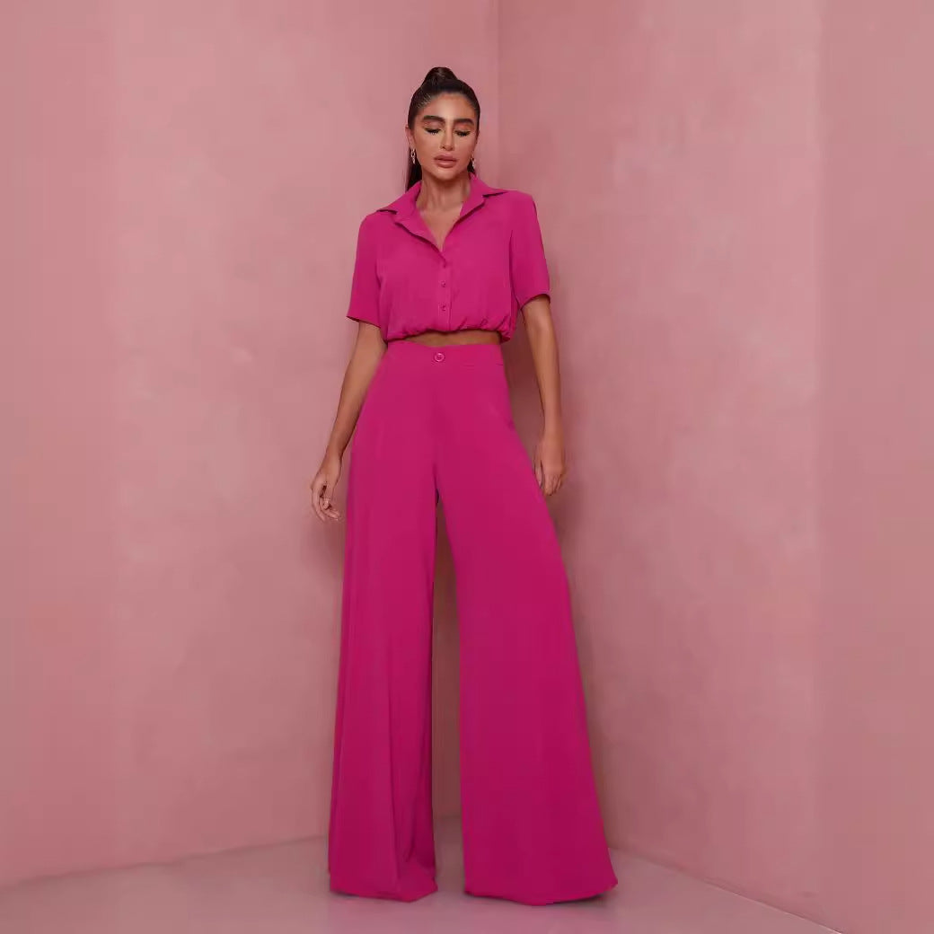 Elegantes Damen Blusen-Palazzo-Set mit Kurzarm