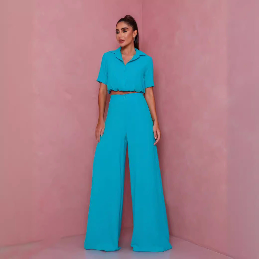 Elegantes Damen Blusen-Palazzo-Set mit Kurzarm