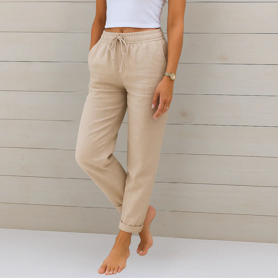 Damen Sommer Kordelzug Leinen Hosen