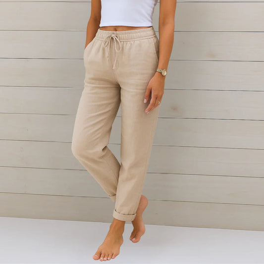 Damen Sommer Kordelzug Leinen Hosen