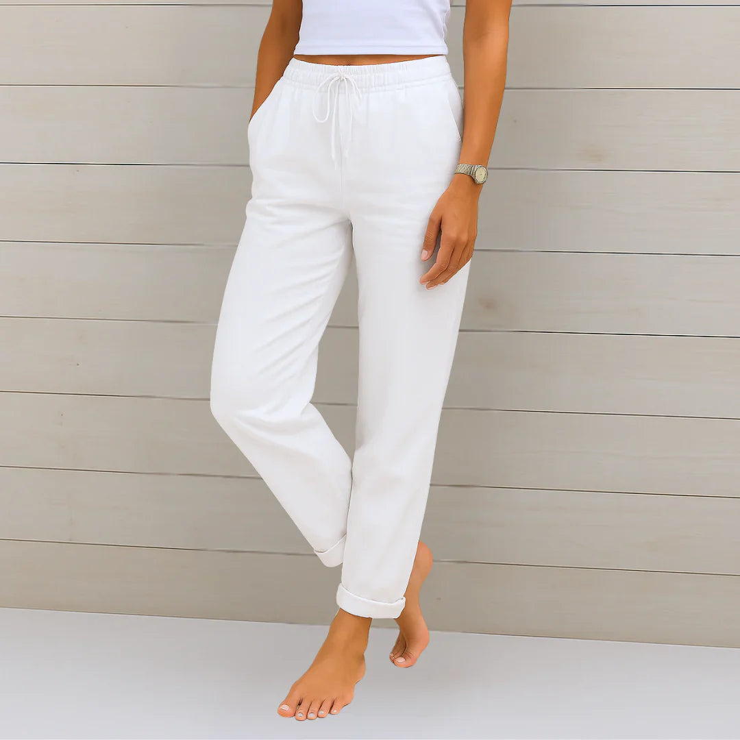 Damen Sommer Kordelzug Leinen Hosen