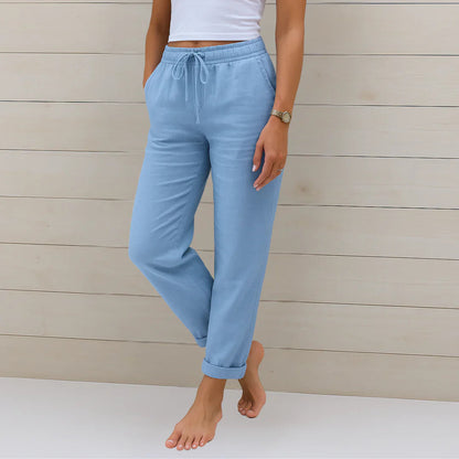 Sandra | Damen Sommer Kordelzug Leinen Hosen