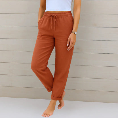 Sandra | Damen Sommer Kordelzug Leinen Hosen