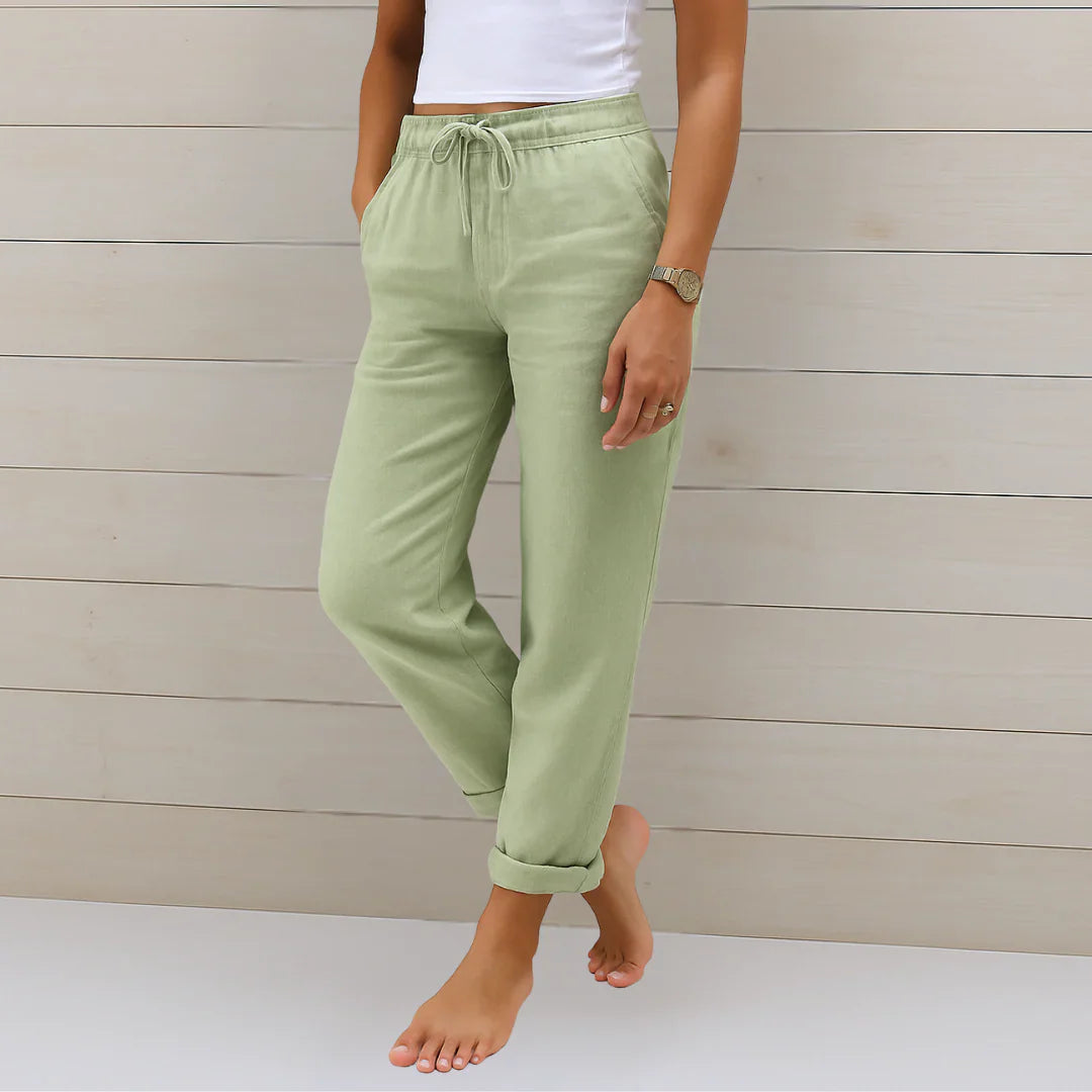 Damen Sommer Kordelzug Leinen Hosen
