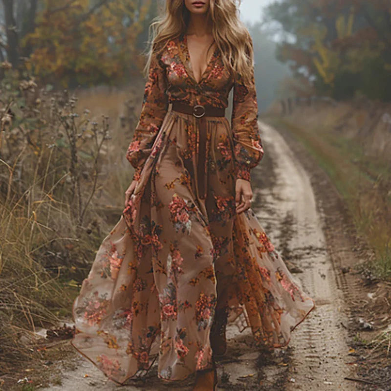 Damen Bohemian Blumenmuster Maxikleid
