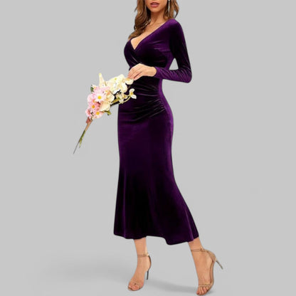 Leni | Damen Elegantes Samt Abend Maxikleid