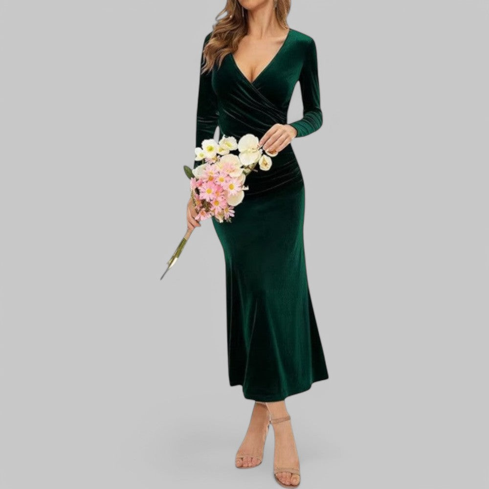 Leni | Damen Elegantes Samt Abend Maxikleid