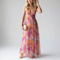 Kassandra | Damen Langes Wasserfarben Print Abendkleid