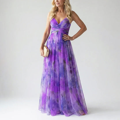 Kassandra | Damen Langes Wasserfarben Print Abendkleid