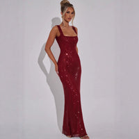 Damen Elegante Hochzeitsgast Maxikleid mit Glitzer