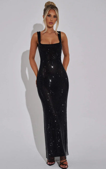 Damen Elegante Hochzeitsgast Maxikleid mit Glitzer