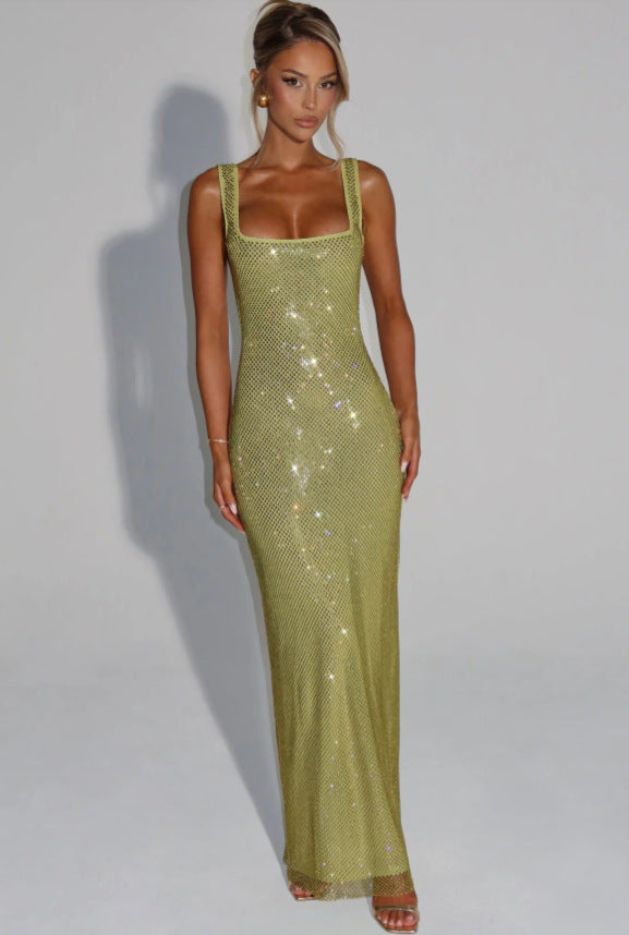 Damen Elegante Hochzeitsgast Maxikleid mit Glitzer