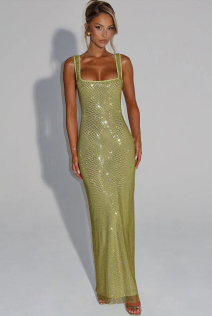 Damen Elegante Hochzeitsgast Maxikleid mit Glitzer