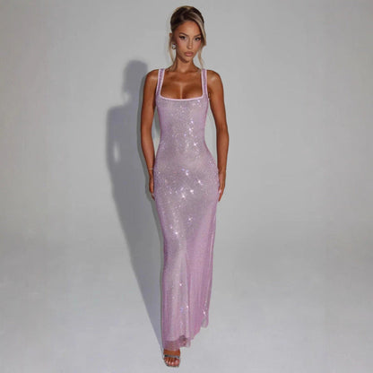 Damen Elegante Hochzeitsgast Maxikleid mit Glitzer