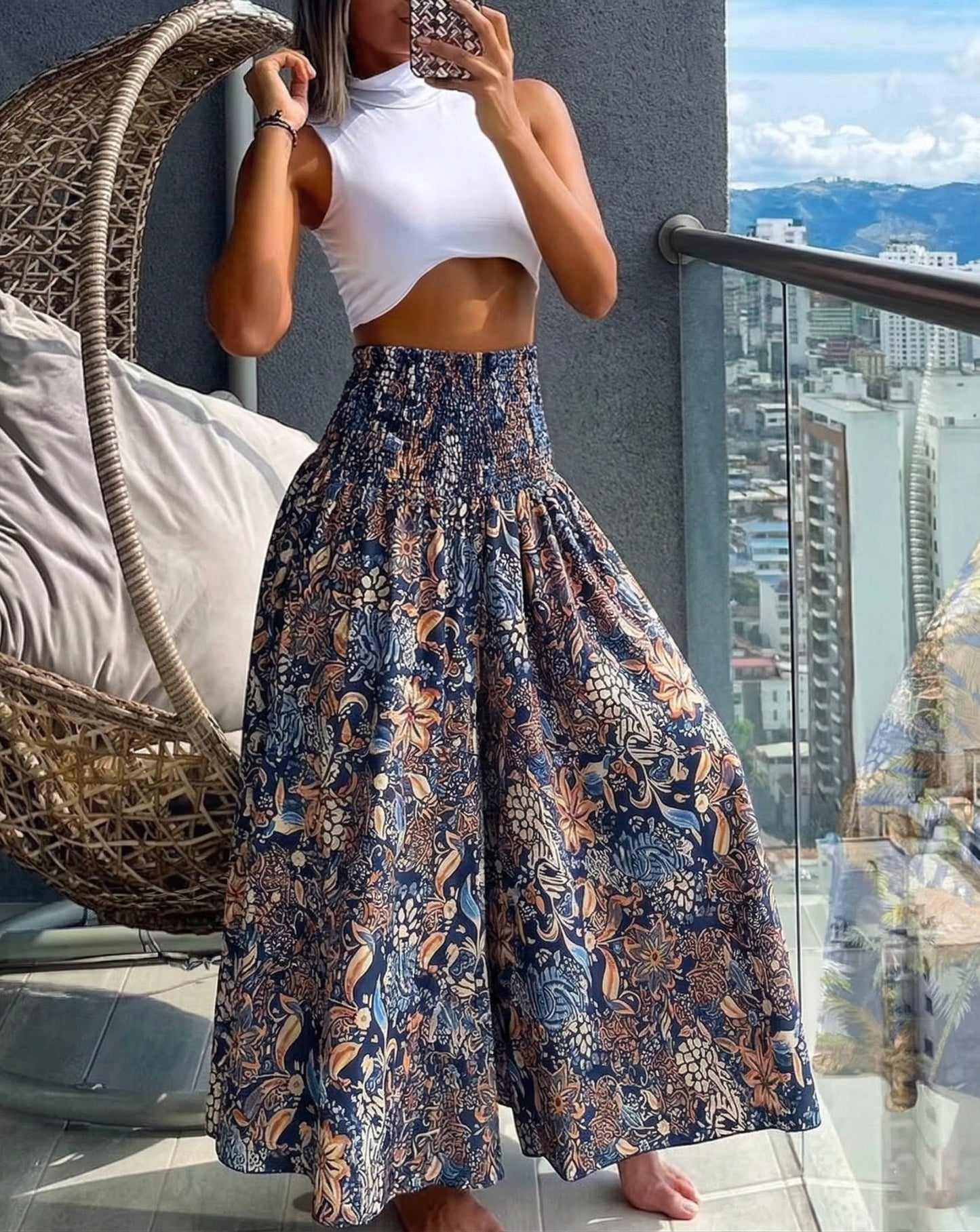 Damen Blumenmuster Weite Sommer Hosen