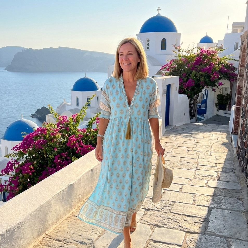 Damen Knopfleiste Midi Sommerkleid