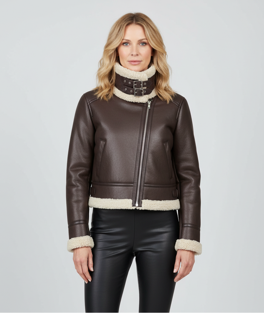 Damen Winterjacke Mit Kunstfellkragen Und Reißverschluss