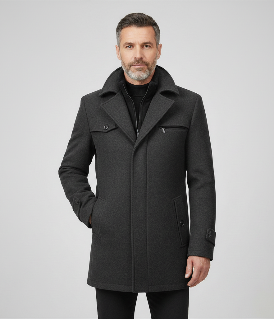 Business-Wintermantel mit hohem Stehkragen