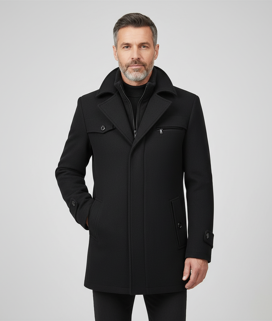 Business-Wintermantel mit hohem Stehkragen