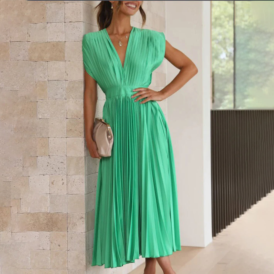 Damen Plissiertes Neckholder Hochzeitsgast Maxi Kleid