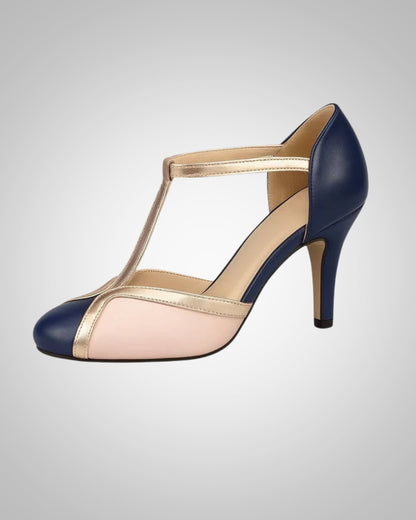 Damen Sommer Absatz Vintage Pumps mit T-Riemchen